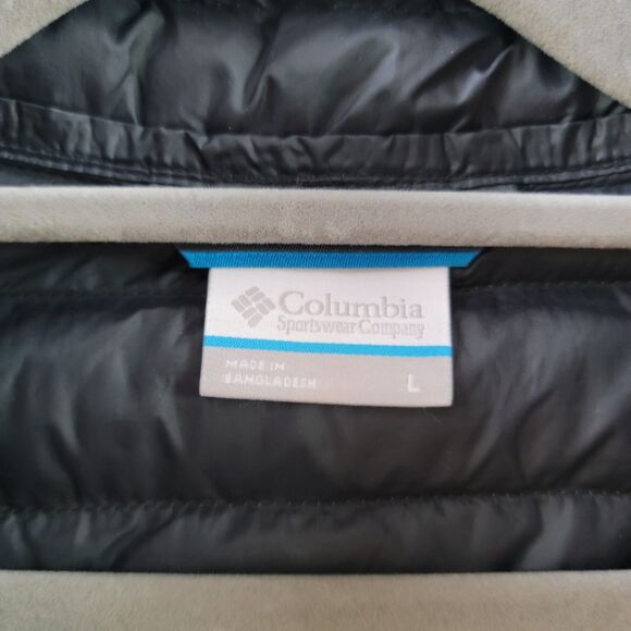 Columbia Gray Black Light Weight Warm Puffer Vest City Front Zip Pocket Size L - Picture 3 of 7